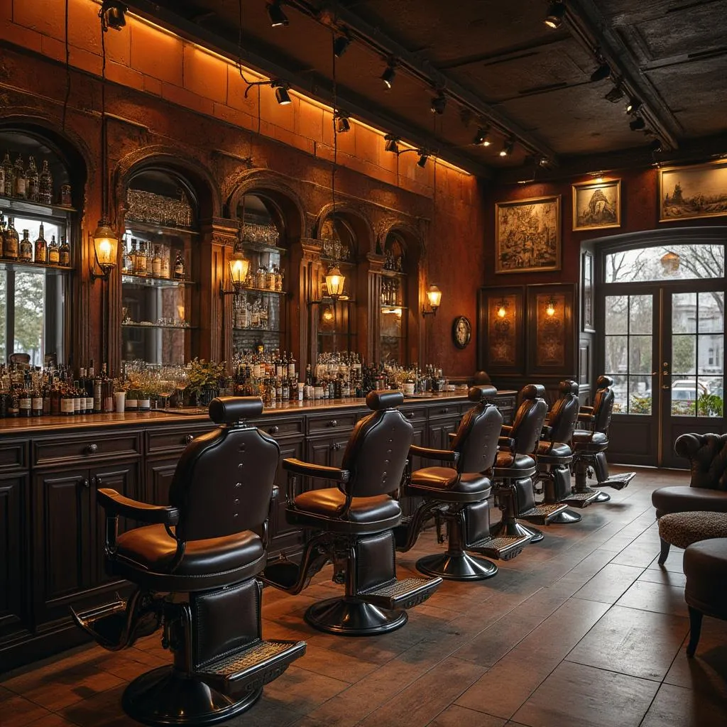 Interior de El Salón barbería y bar