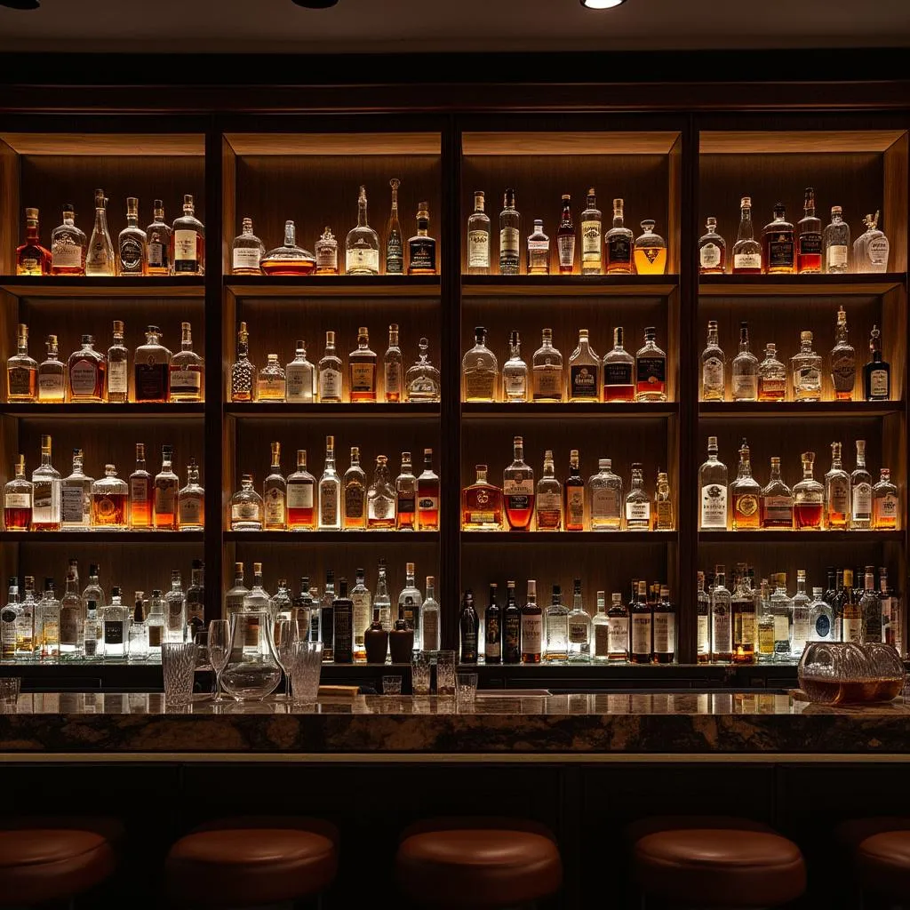 Detalle del bar con botellas premium