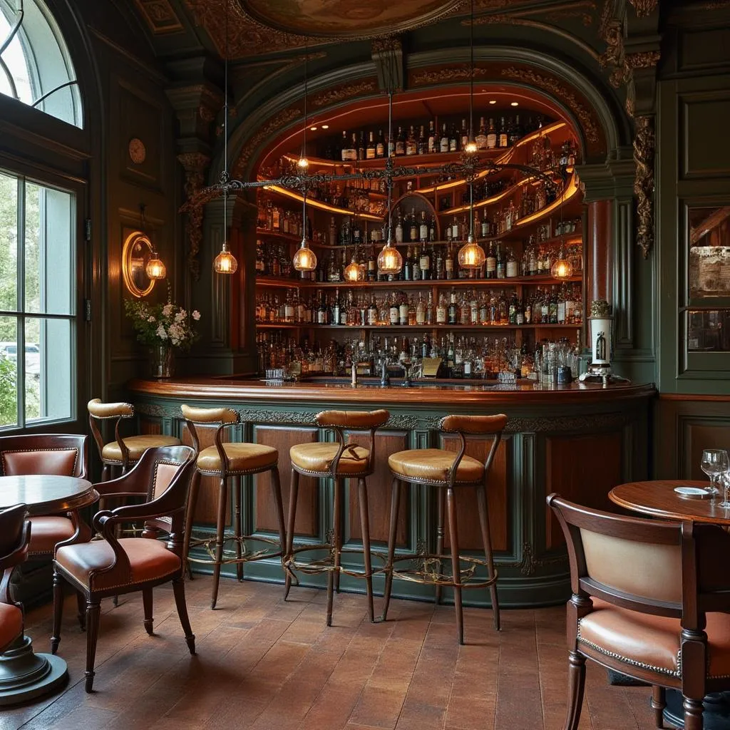 Interior de la barbería con bar