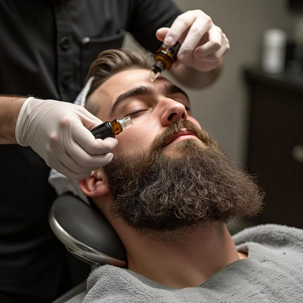 Cliente recibiendo tratamiento de barba